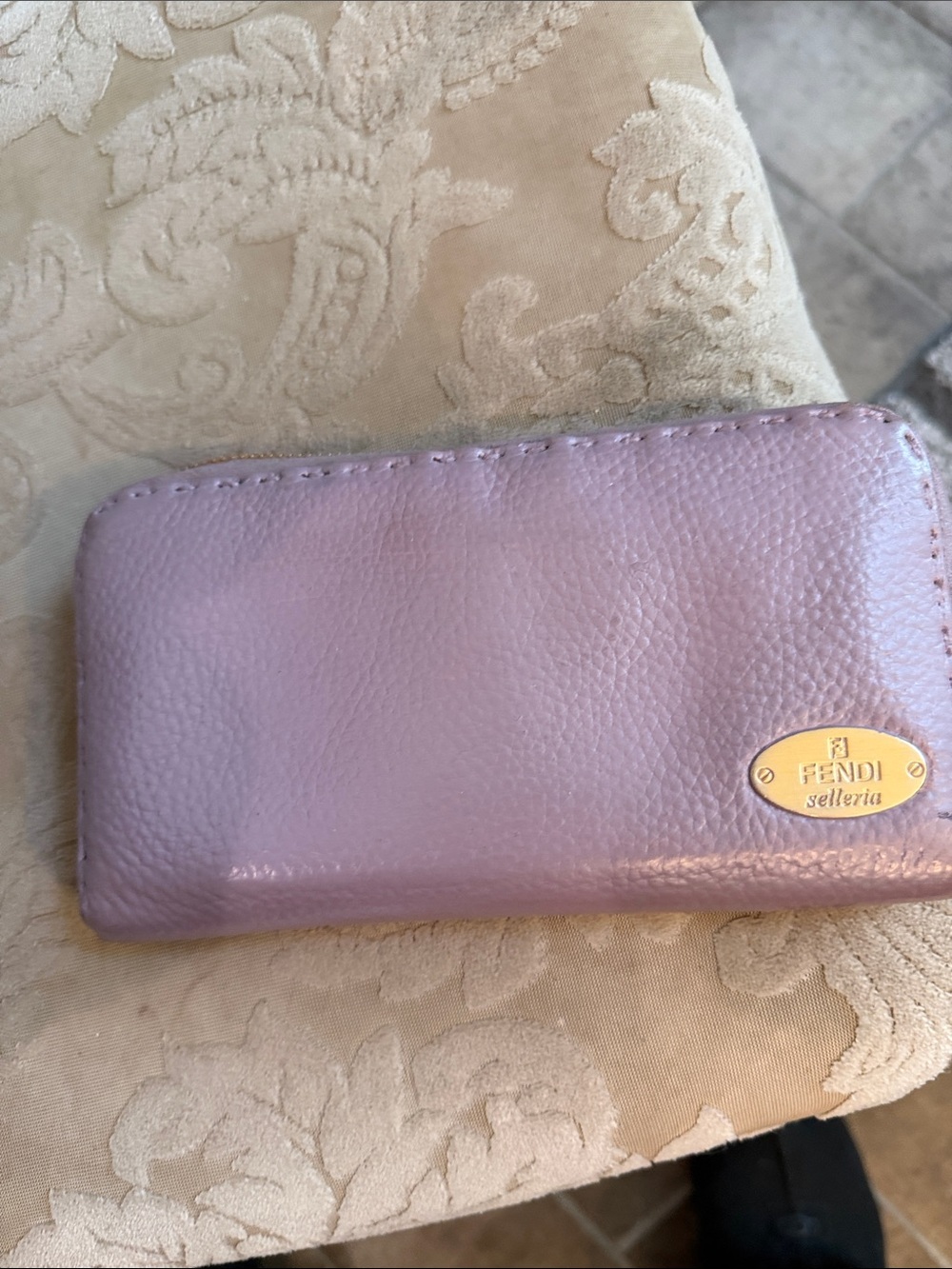 Fendi Lavender Selleria Pebbled Leather Zip Wallet